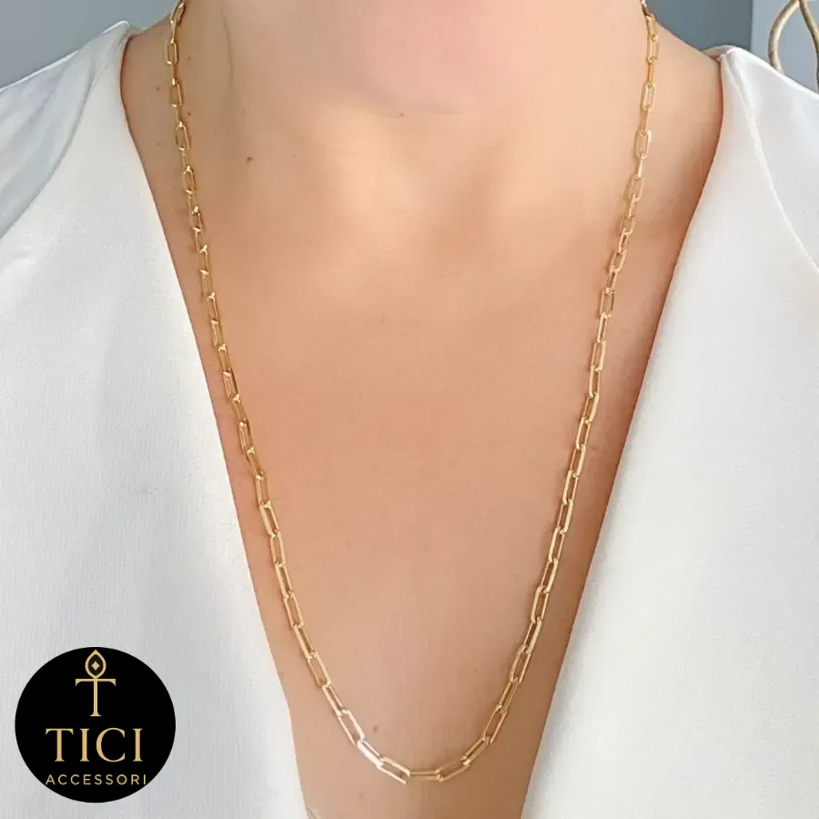 Colar Malha Elos Longos Dourado