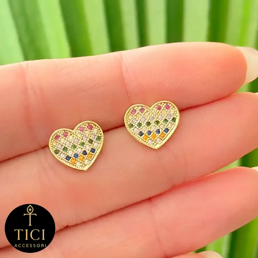Brinco Coração Vibrante Cravejado