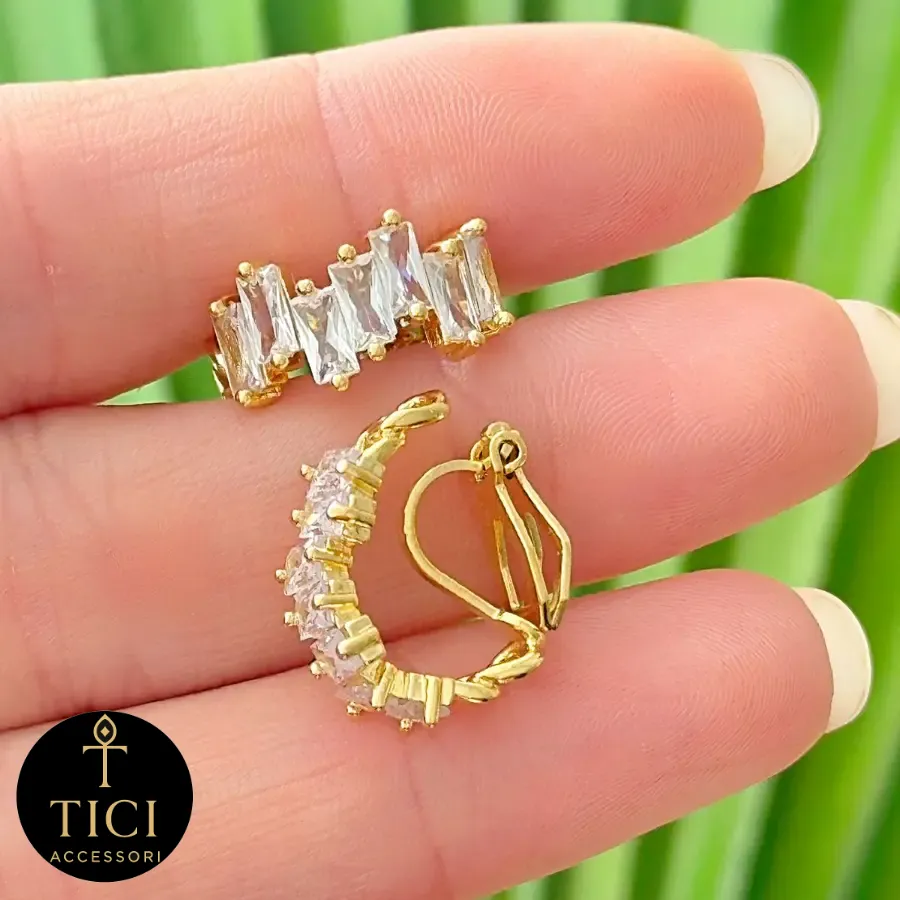 Brinco de Pressão Baguetes de Zircônia