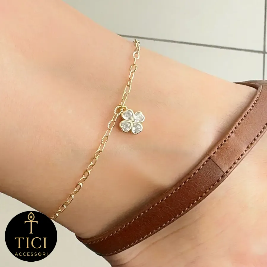 Tornozeleira Trevo da Sorte Dourada