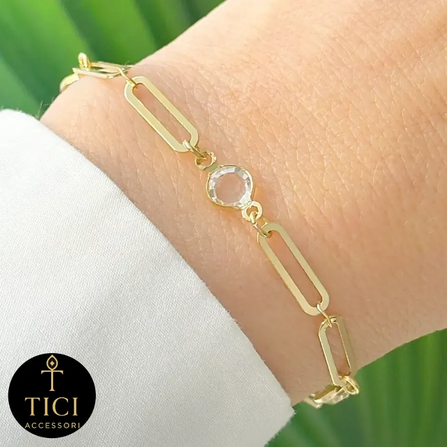 Pulseira Elos Longos e Pontos de Luz Dourada