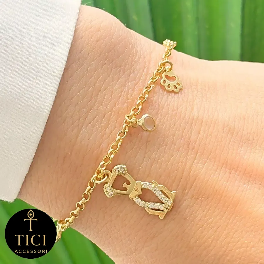 Pulseira Amor Pet Dourada com Cachorrinho