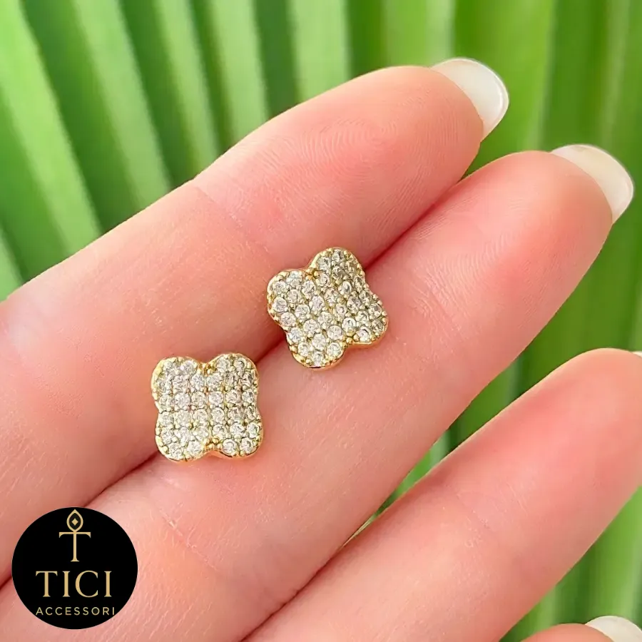 Brinco Trevo da Sorte Cravejado Dourado
