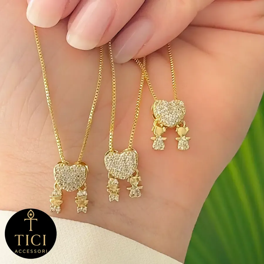 Colar Coração e Filhos Cravejados