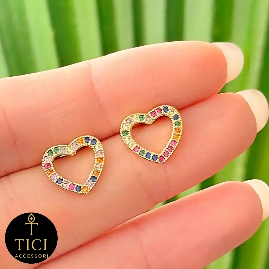 Brinco Coração Vazado Colorido