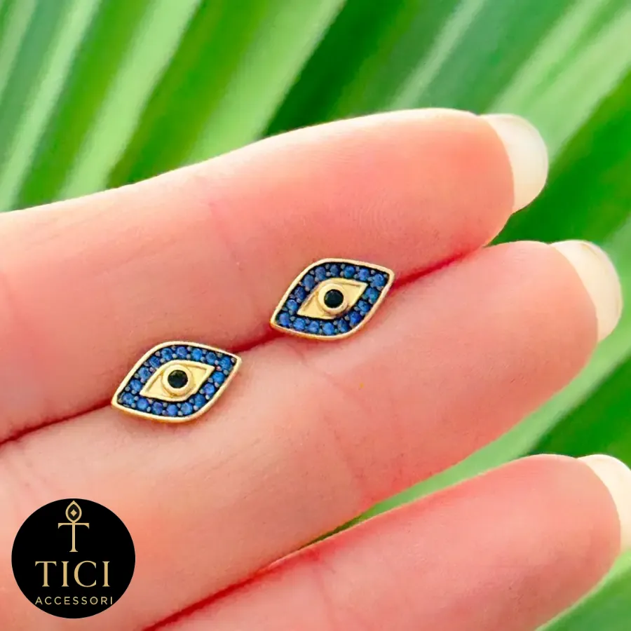 Brinco Olho Grego Cravejado Azul