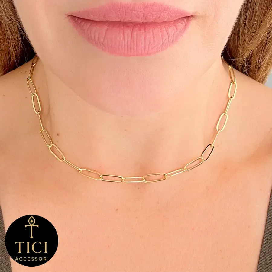 Gargantilha Paperclip Dourada