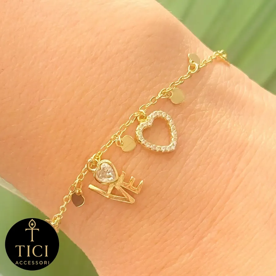 Pulseira Amor em Dourado e Brilho