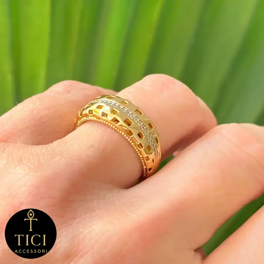 Anel Luxo Dourado Vazado