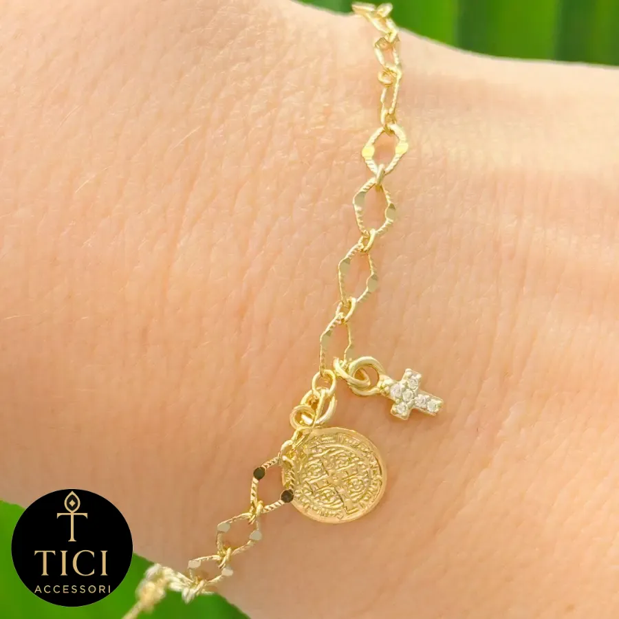 Pulseira São Bento e Cruz Delicada