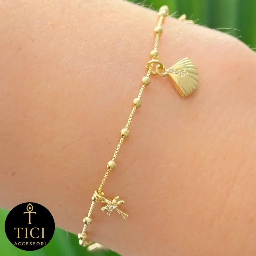 Pulseira Charme Tropical Dourado