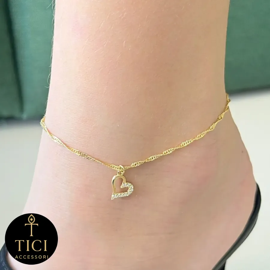 Tornozeleira Coração Singapura Dourada