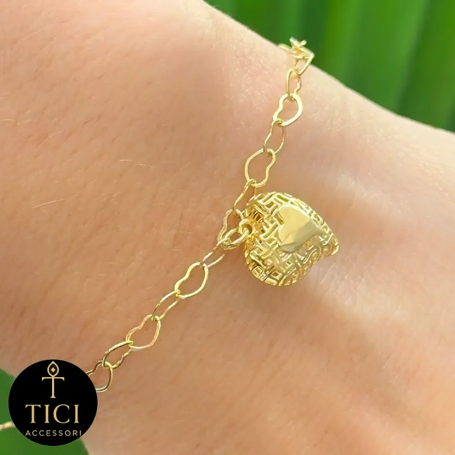 Pulseira Coração Rendado Dourado