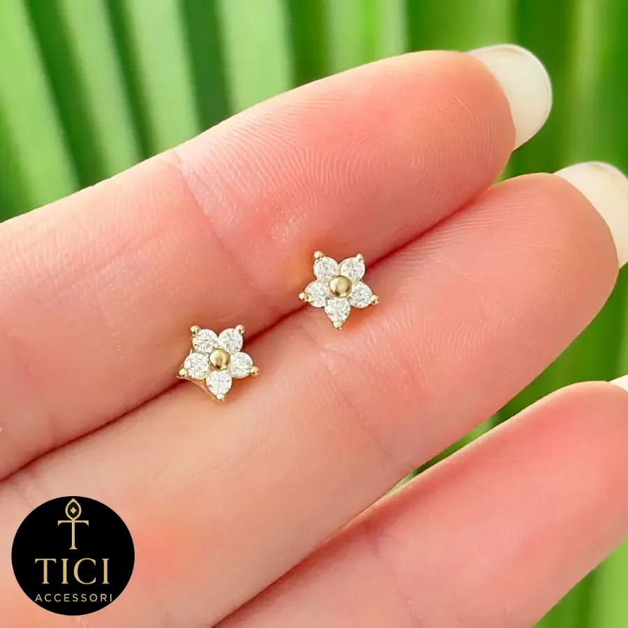 Brinco Flor com Zircônias Radiantes