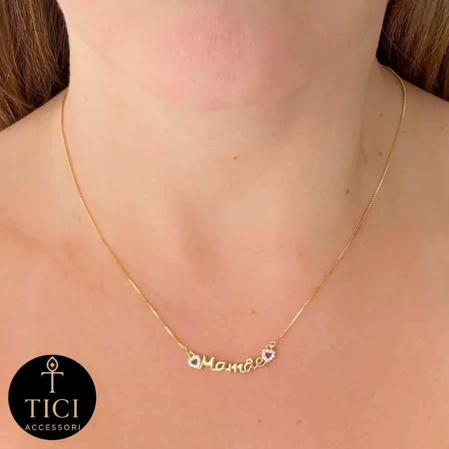Colar Amor de Mamãe Dourado com Corações
