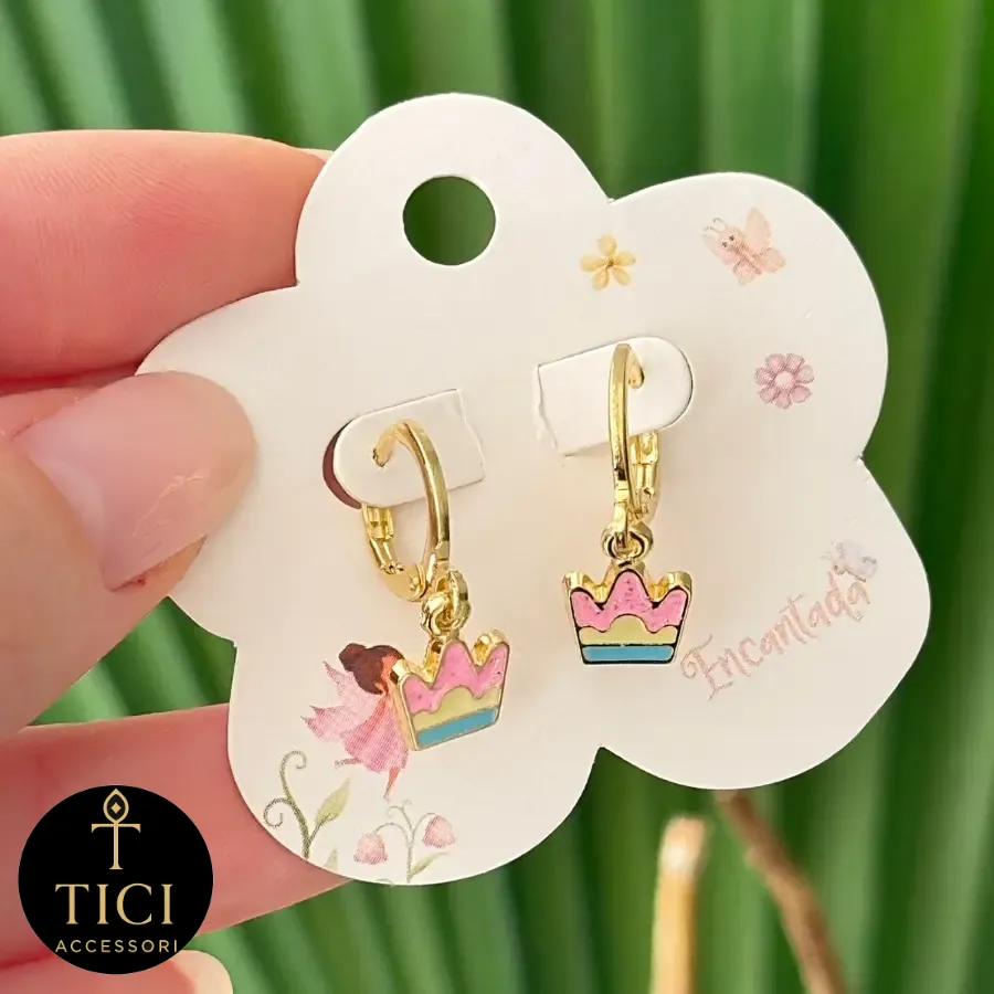 Argola Infantil Coroa de Princesa Colorida