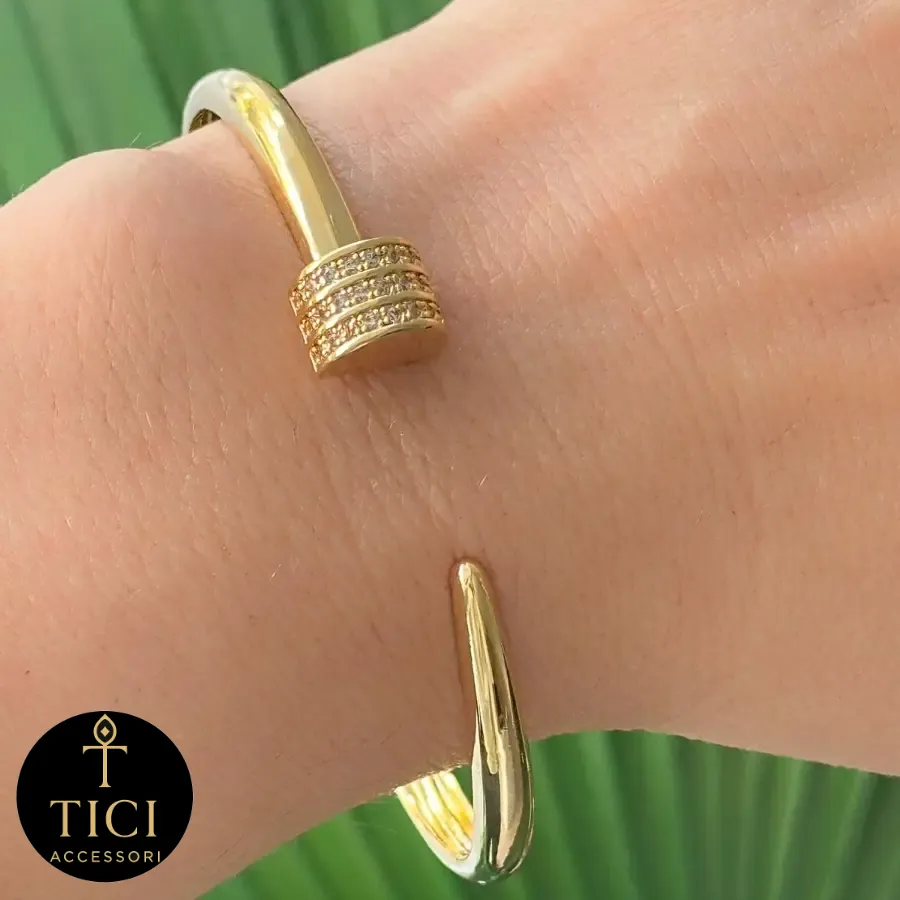 Bracelete Cilindro Cravejado Dourado