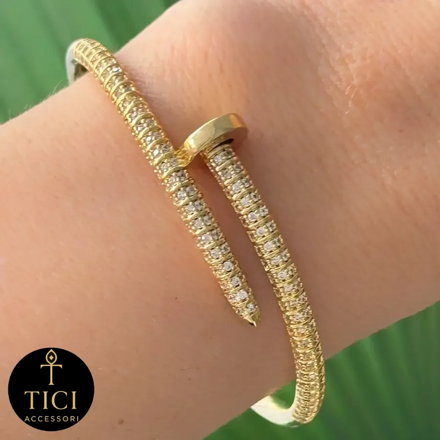 Bracelete Prego Cravejado Dourado