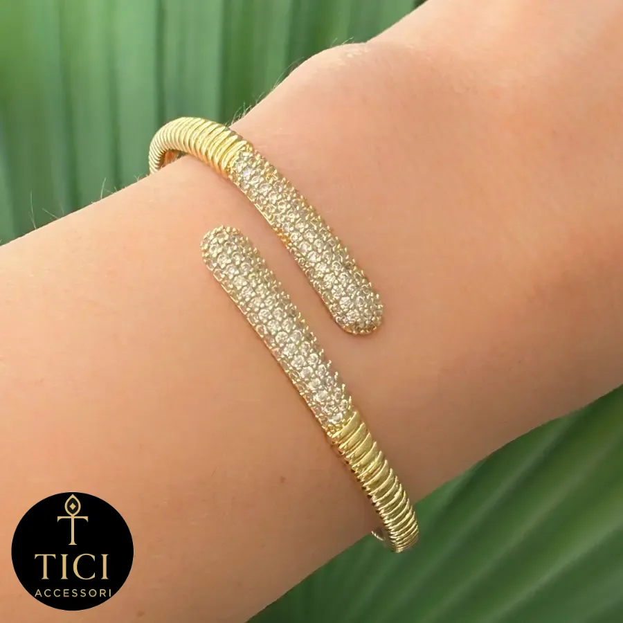 Bracelete Aberto Croissant com Zircônias