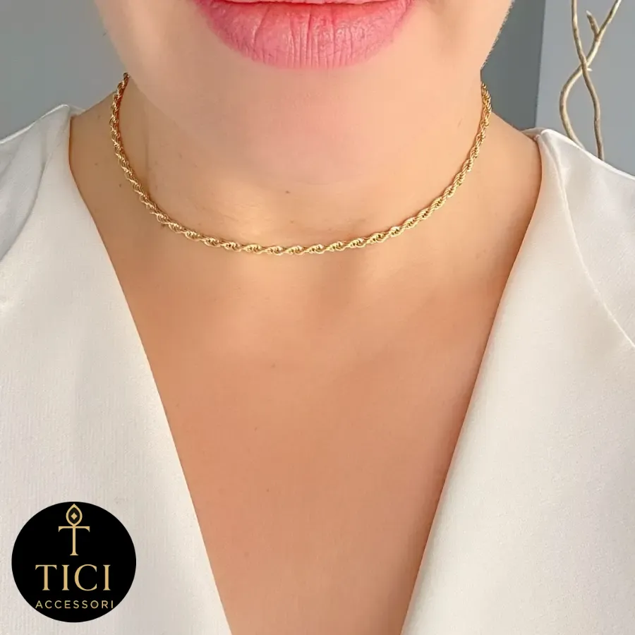 Gargantilha Cordão Baiano Dourado Brilhante