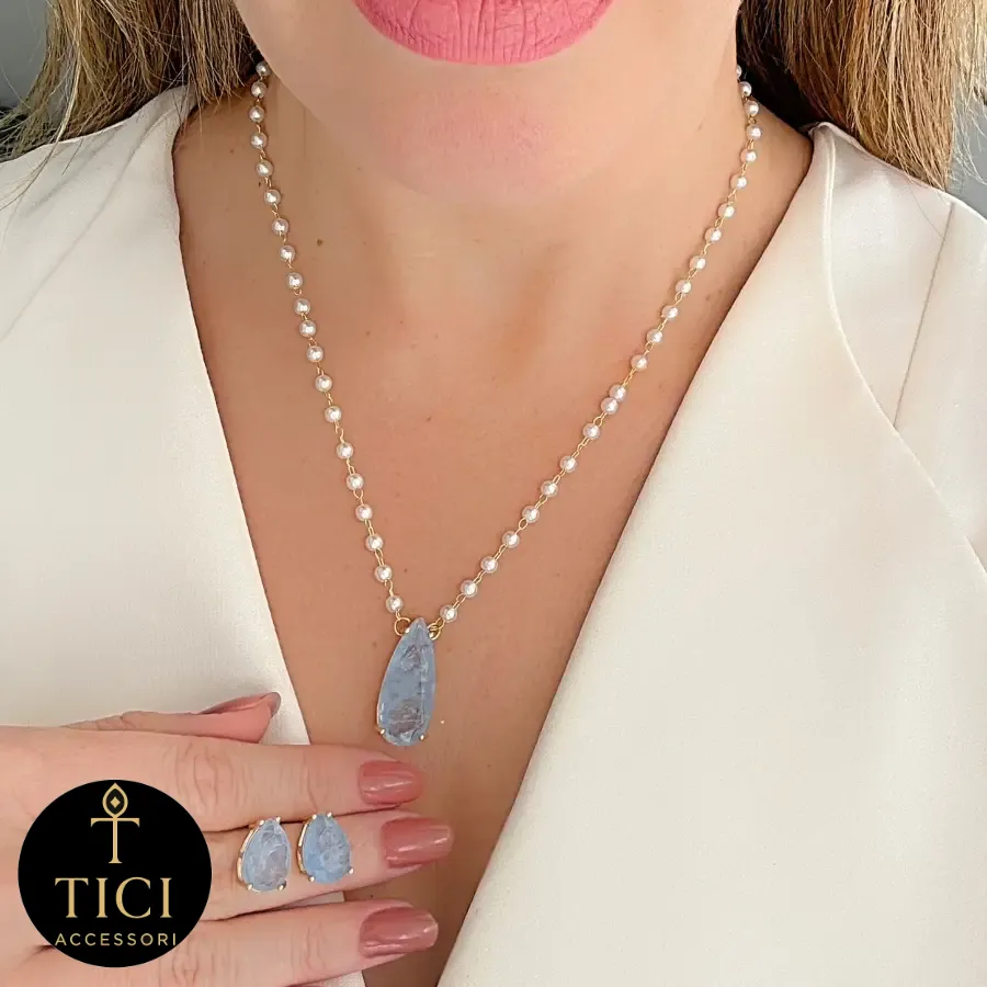 Conjunto Gota Celeste com Mini Pérolas