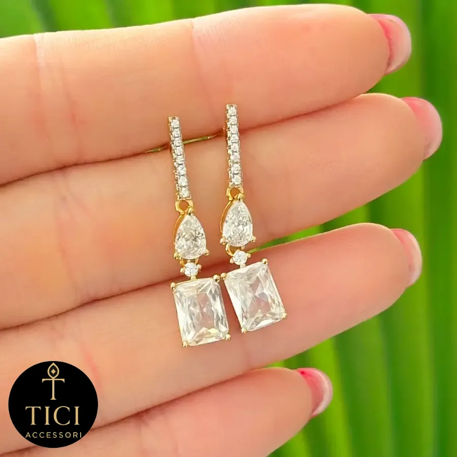 Brinco Lumière com Zircônias Gota e Retangular