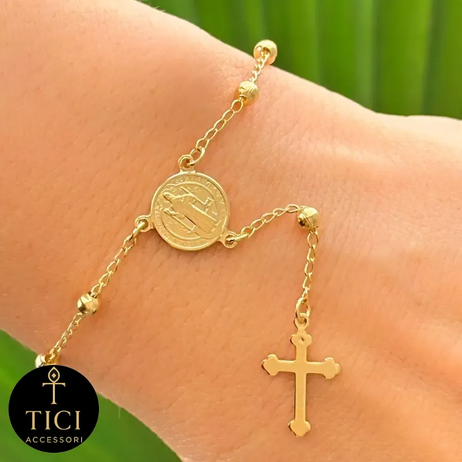 Pulseira Terço São Bento Dourada