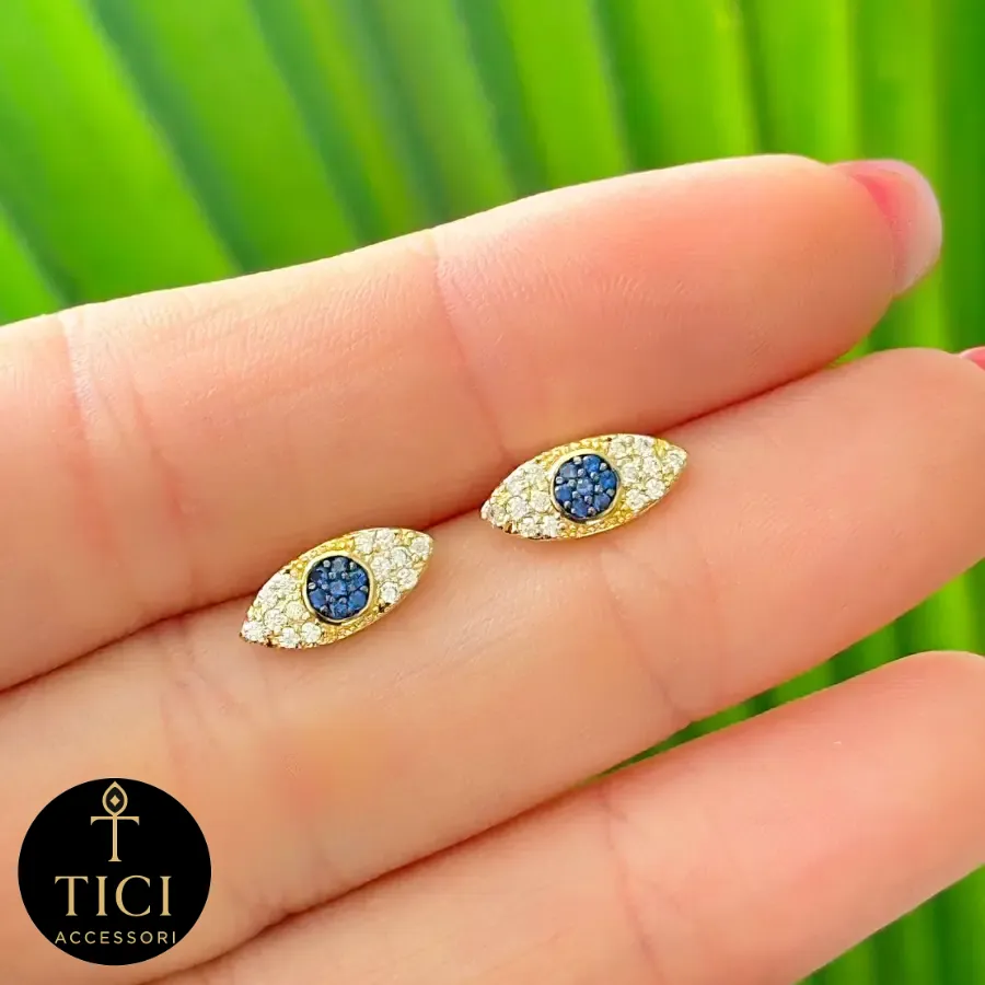 Brinco Olho Grego Proteção e Brilho Dourado