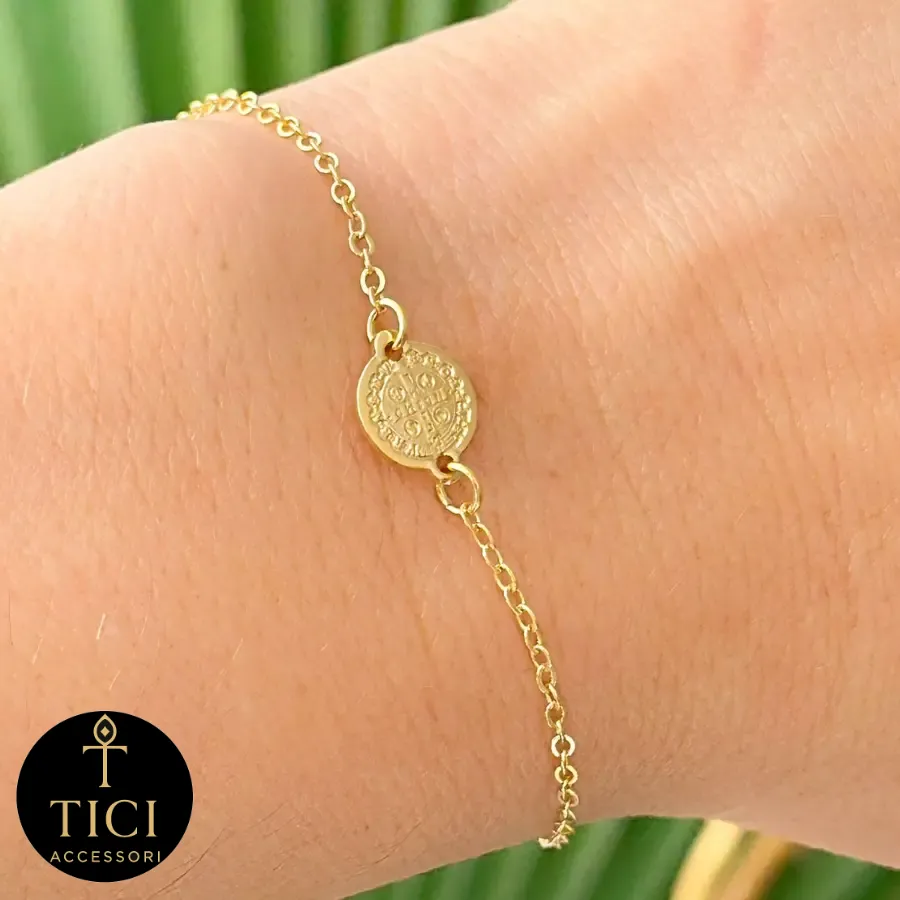 Pulseira Medalha São Bento Dourada