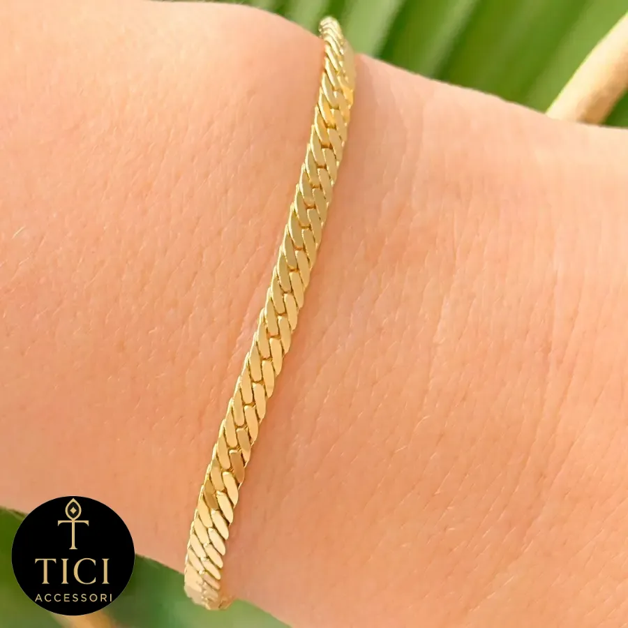 Pulseira Malha Espinha de Peixe Dourada