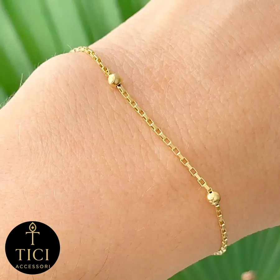 Pulseira Tijolinho com Bolinhas Douradas