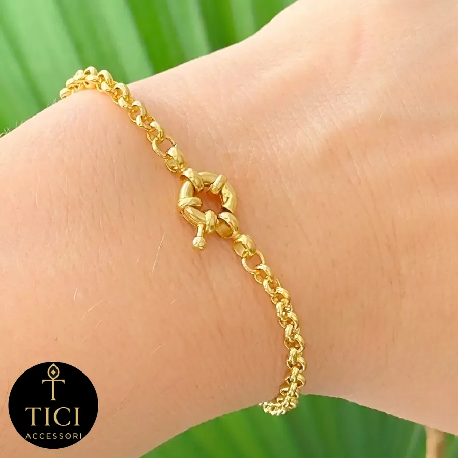 Pulseira Dourada Elo Português Mini e Fecho Boia