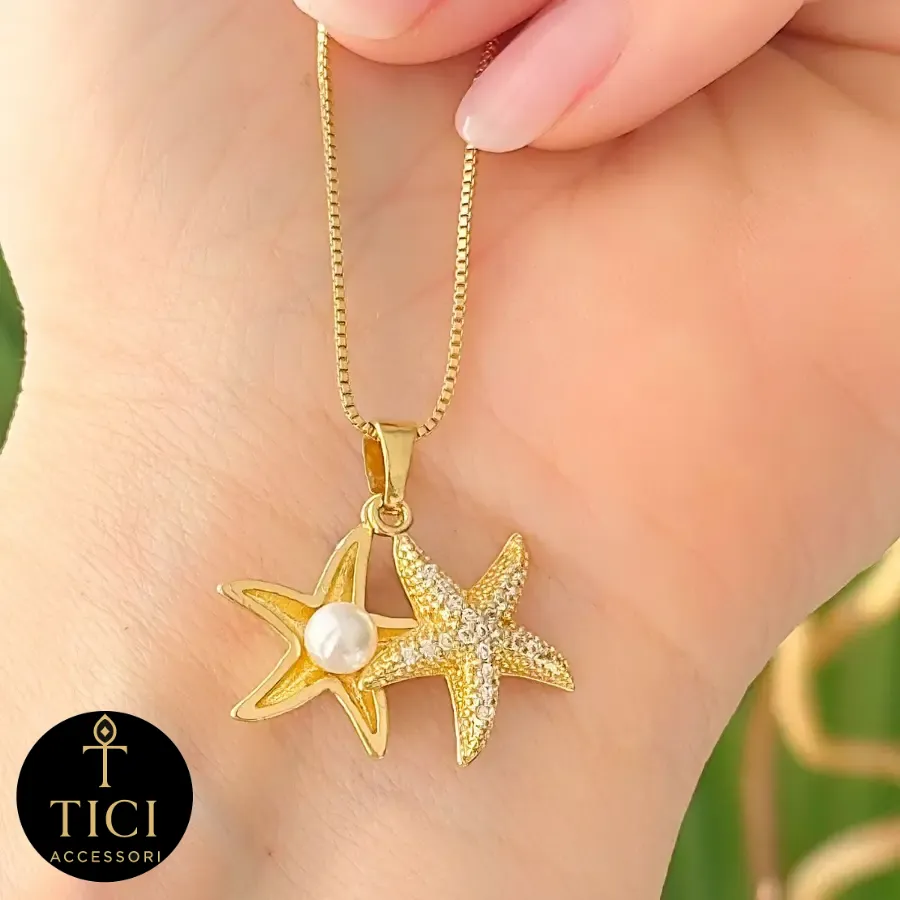 Colar Estrelas do Mar Cravejadas e com Pérola