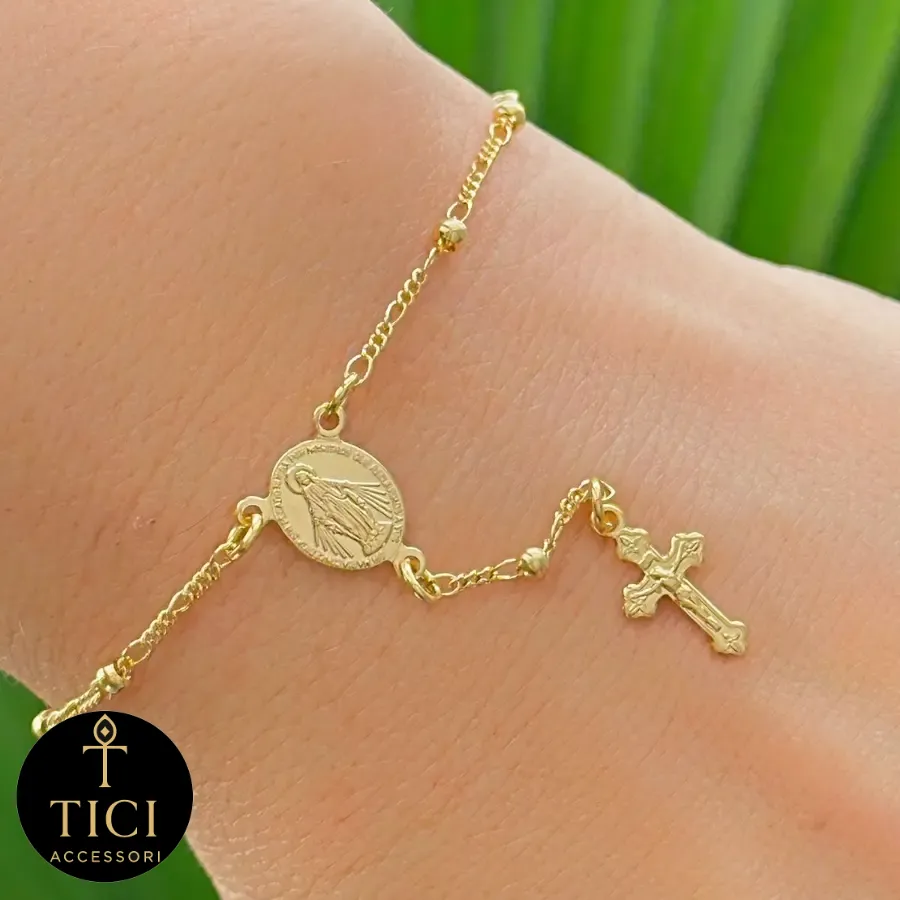 Pulseira Terço Nossa Senhora das Graças Dourada