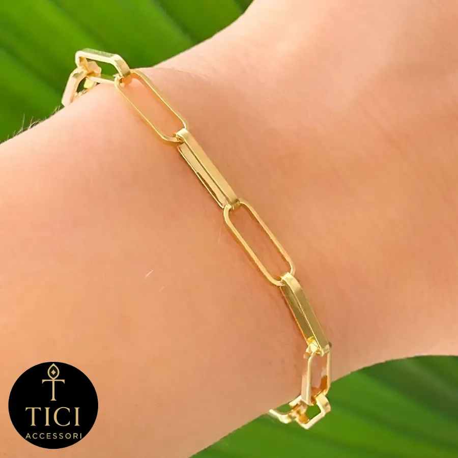 Pulseira Elos Alongados Lisos Dourada