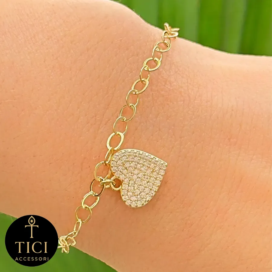 Pulseira Delicada Coração Cravejado