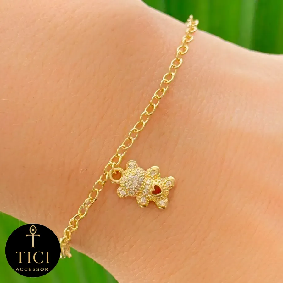 Pulseira Infantil Ursinho do Amor Dourado Cravejado