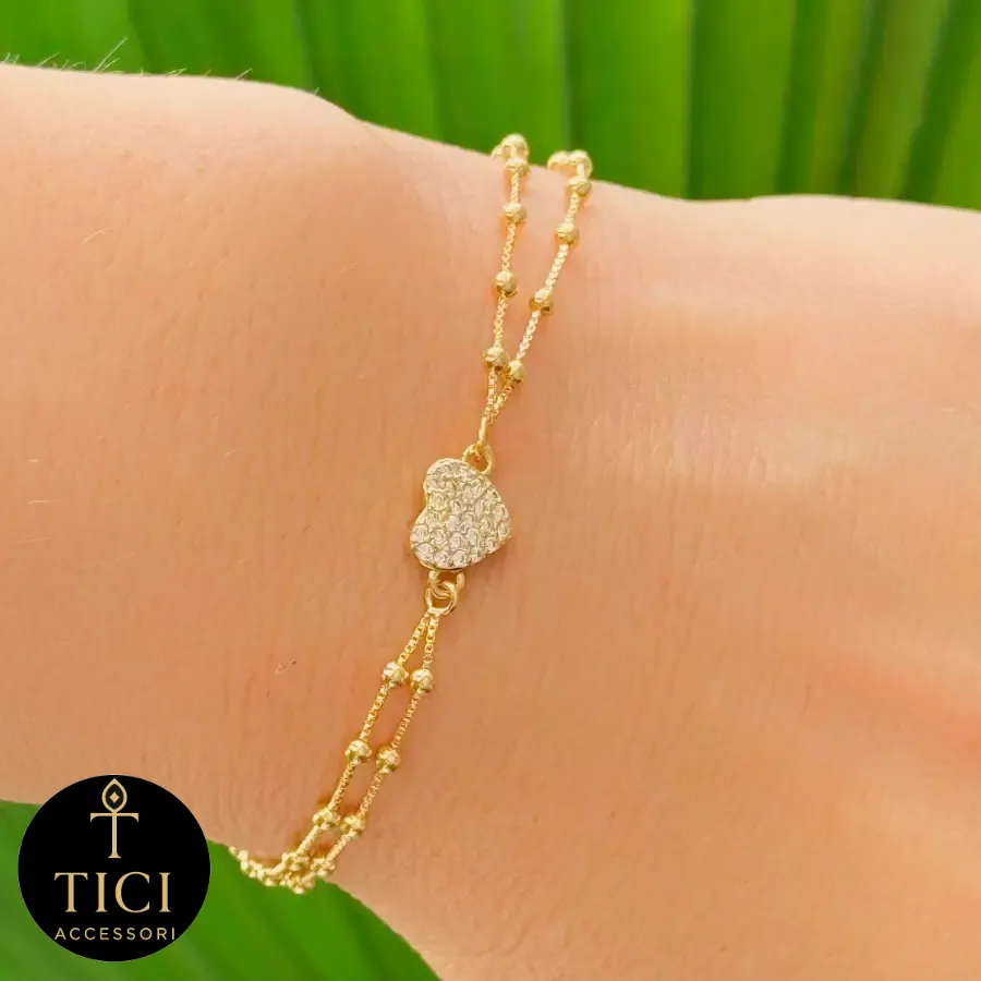 Pulseira Dupla Coração Cravejado