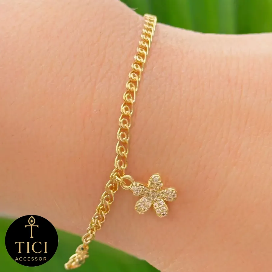Pulseira Flor Brilhante Cravejada