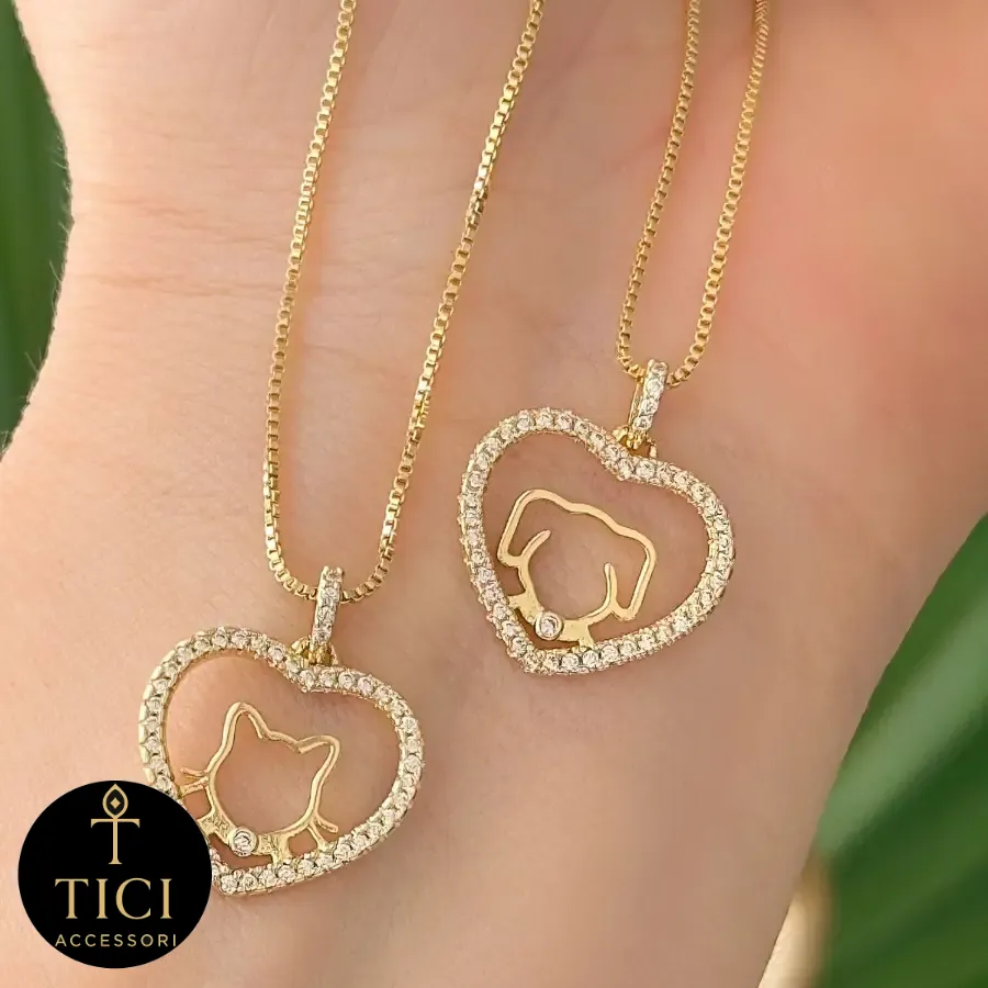 Colar Dourado Coração Vazado Amor Pet