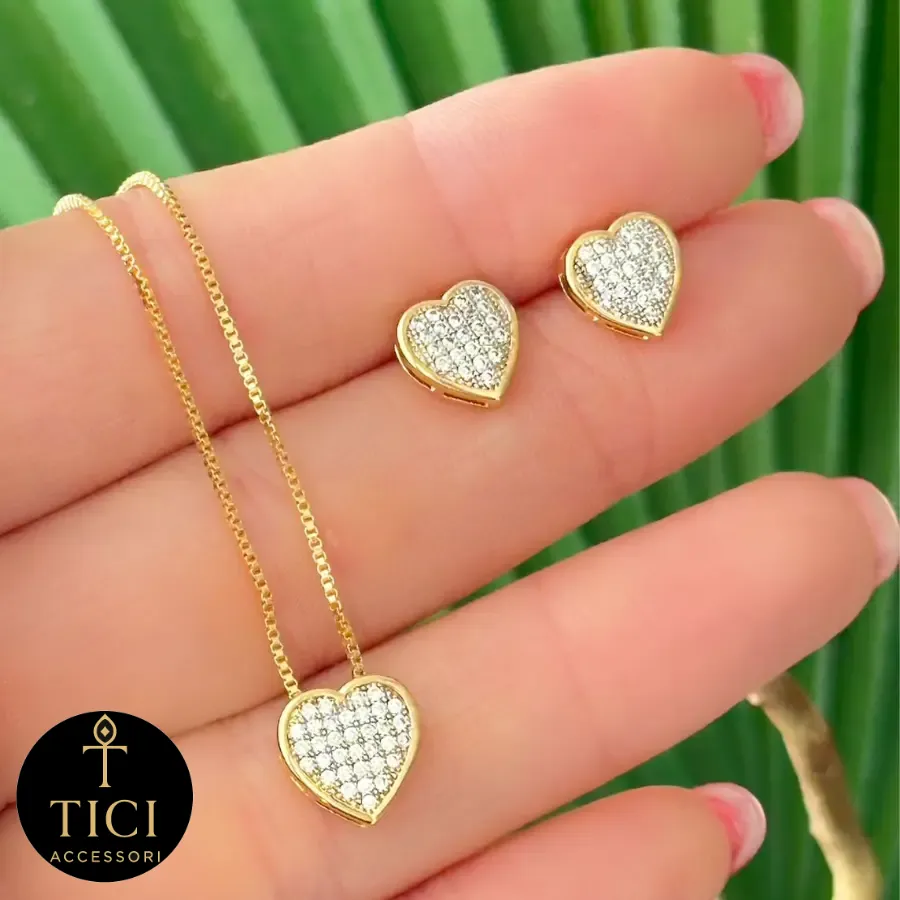 Conjunto Coração de Brilho Dourado
