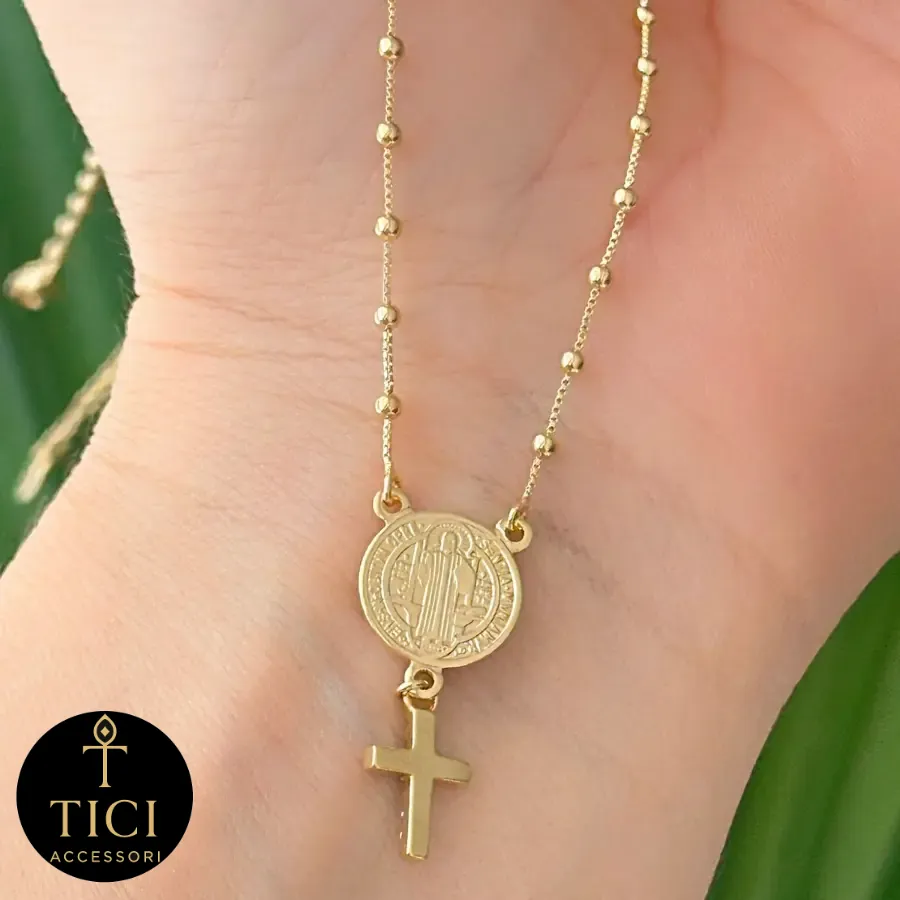 Colar Fé e Proteção São Bento Dourado