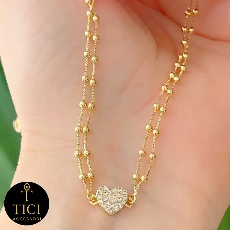 Choker Duplo Coração Brilhante