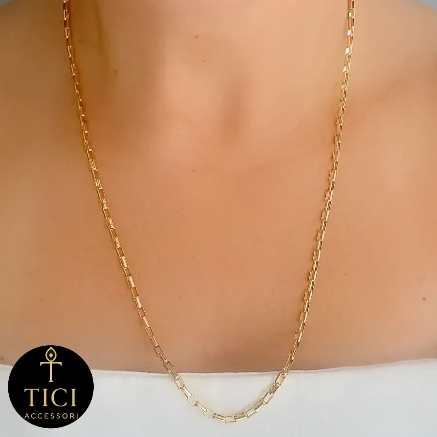 Colar Corrente Elos Quadrados 70cm Dourado