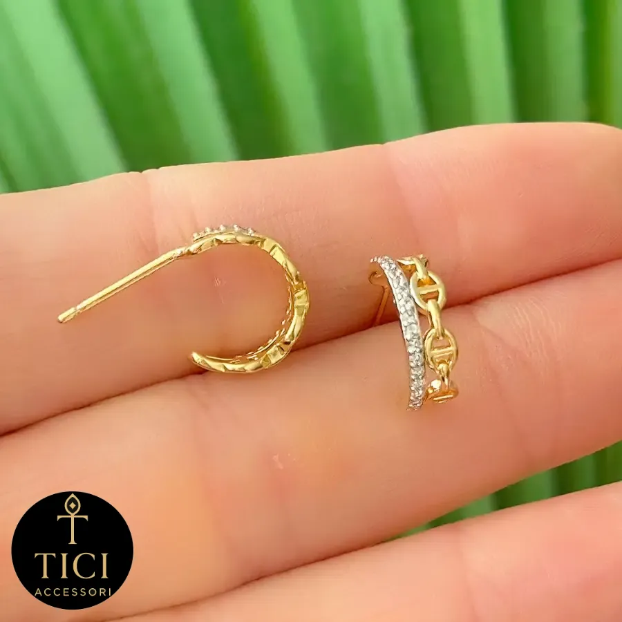 Argola Dupla com Corrente e Brilhantes