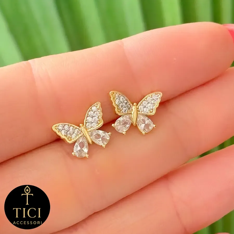 Brinco Borboleta Dourada com Gotas Cintilantes