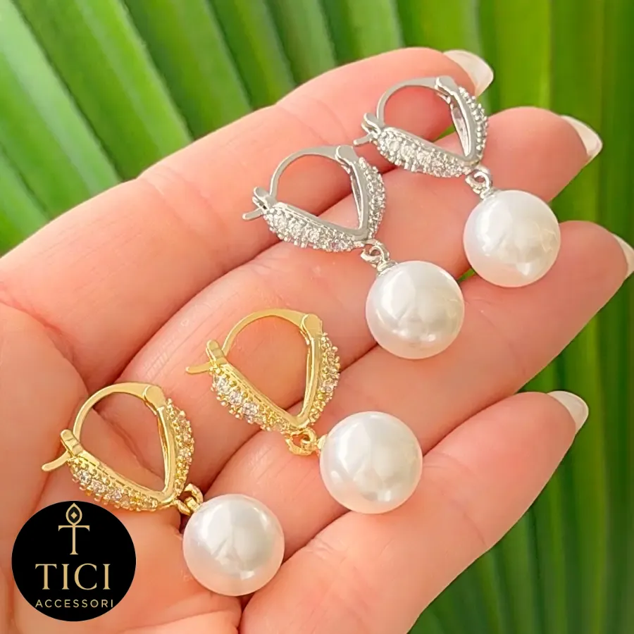 Argola Pérola e Zircônias