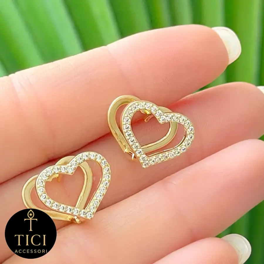 Argola Dupla Coração Clic Brilhante