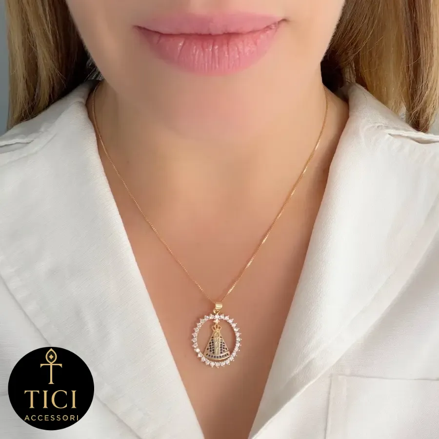 Colar Nossa Senhora Aparecida com Zircônias
