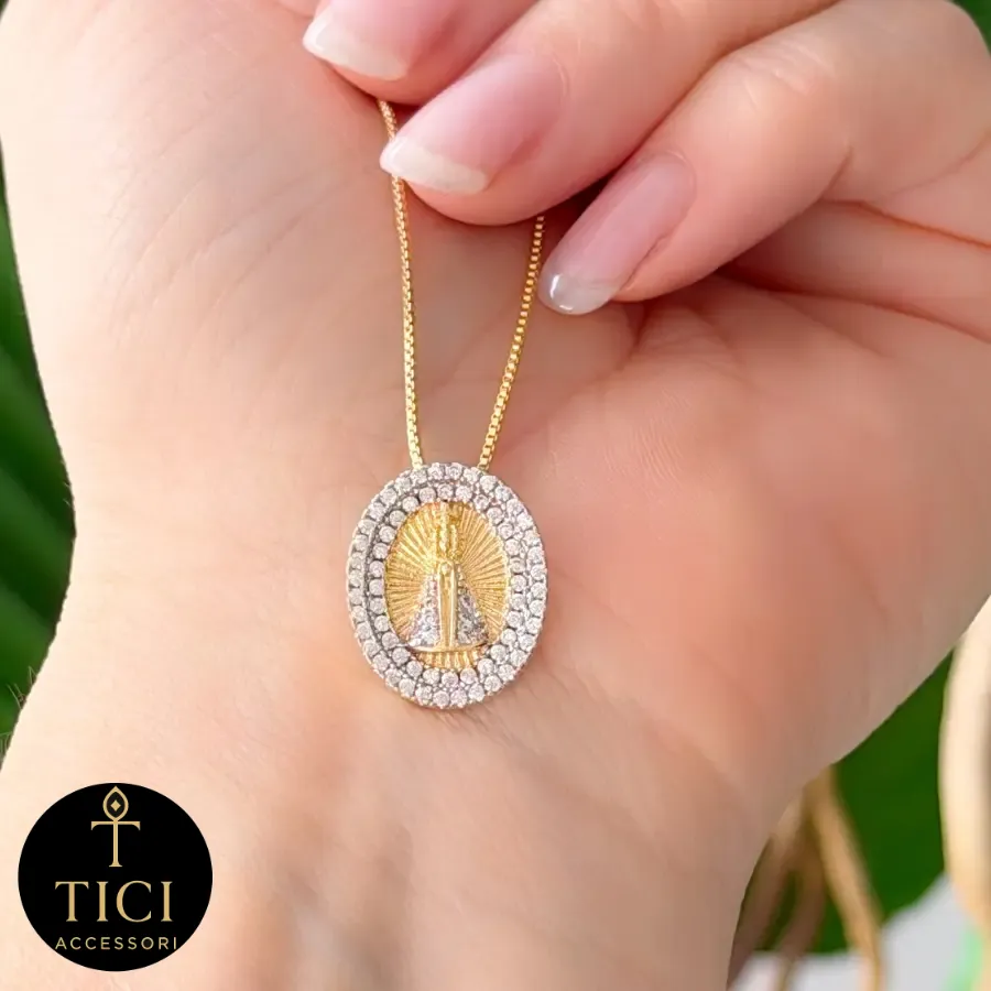 Colar Medalha Nossa Senhora Aparecida com Brilho Divino